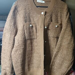 Grace Karin Textured Button-Front Cardigan - Camel Brown